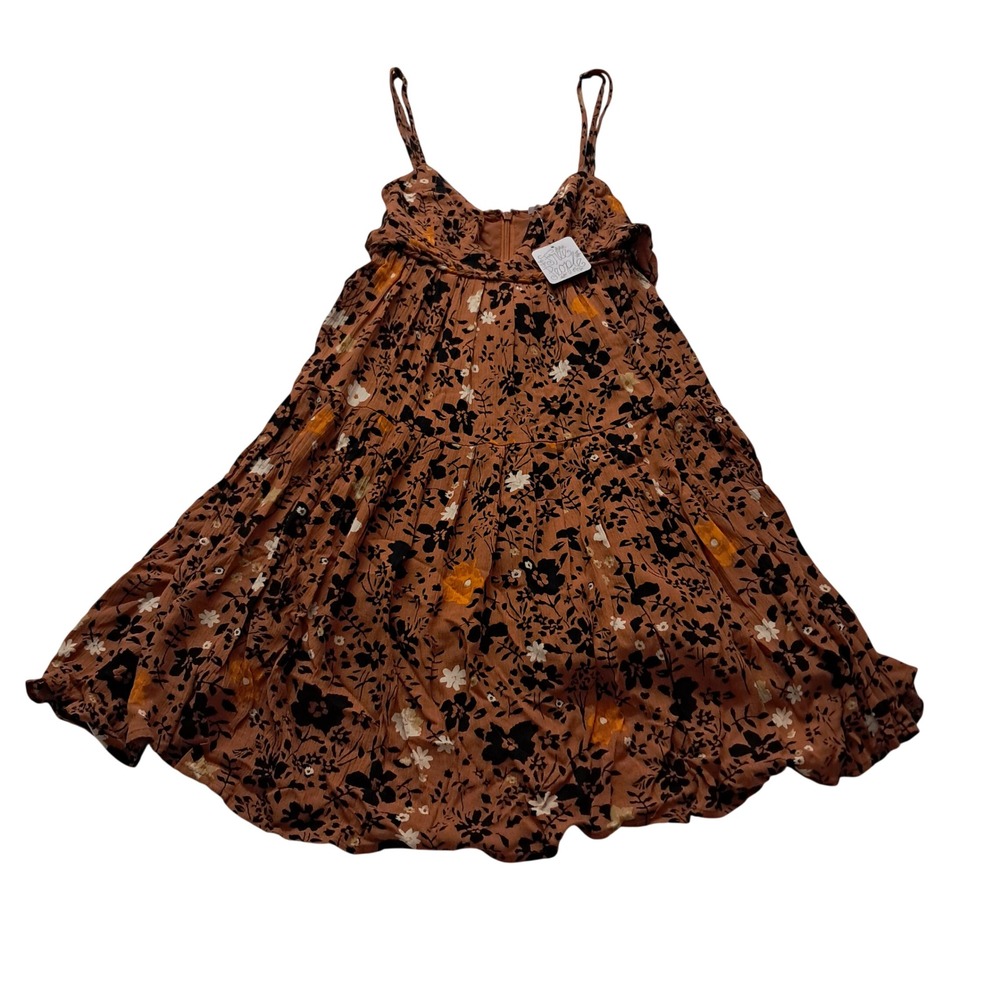 NWT Free People Kaley Dress Women Size 0 Rust Floral Mini Boho Tiered Strappy